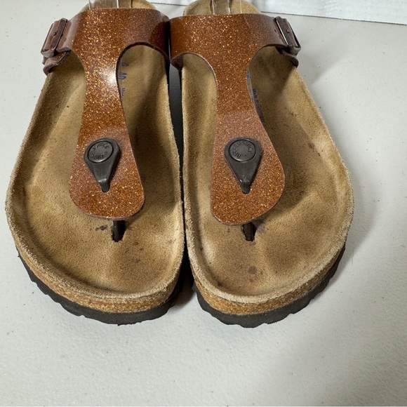 Birkenstock Gizeh Brown Comfort Summer Glitter Leather Sandals  Size 40 - Picture 4 of 14